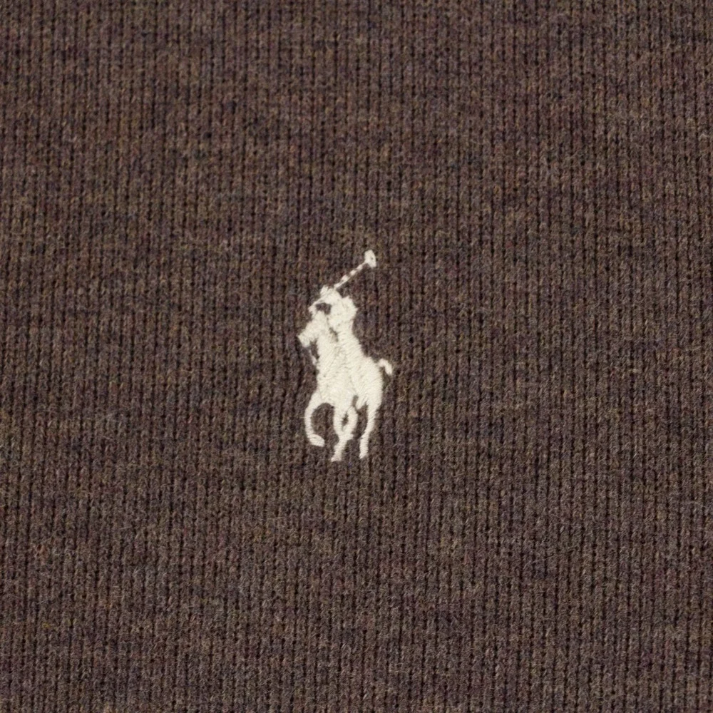VTG Polo Ralph Lauren Mens Large Brown 1/4 Zip Pullover Sweater 100% Cotton Y2K